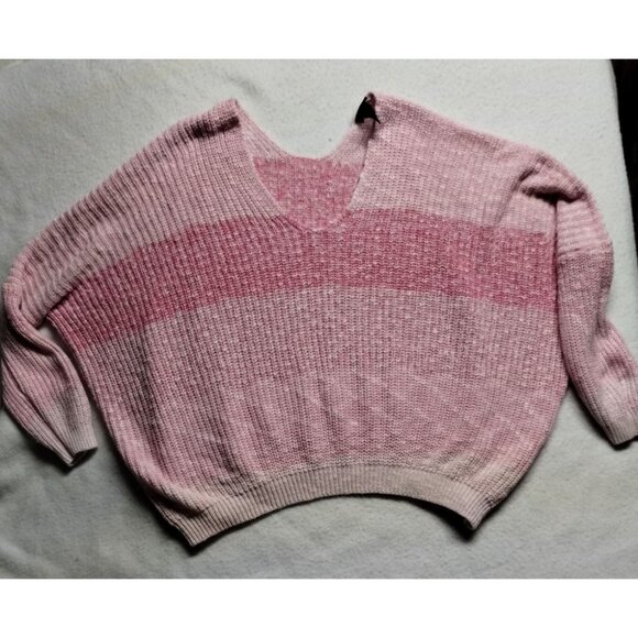 Rue21 Women's L/XL Pink Striped‎ Color Block Sweater With V-Neck & Long Sleeve - Picture 6 of 10